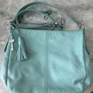 Fossil Light Blue Leather Shoulder Bag
